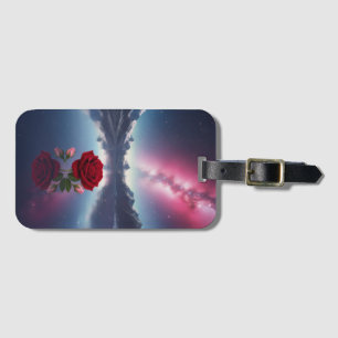 Cosmic Rose: Galaxy Reflection on Serene Lake Luggage Tag