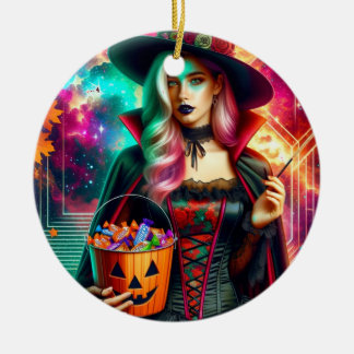 Cosmic Rose Witch Candy Bucket Ceramic Ornament