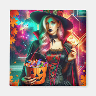 Cosmic Rose Witch Candy Bucket Square Magnet