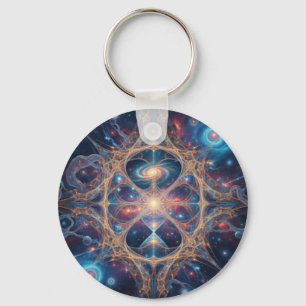 Cosmic Sacred Geometry Galaxy Mandala Art Keychain