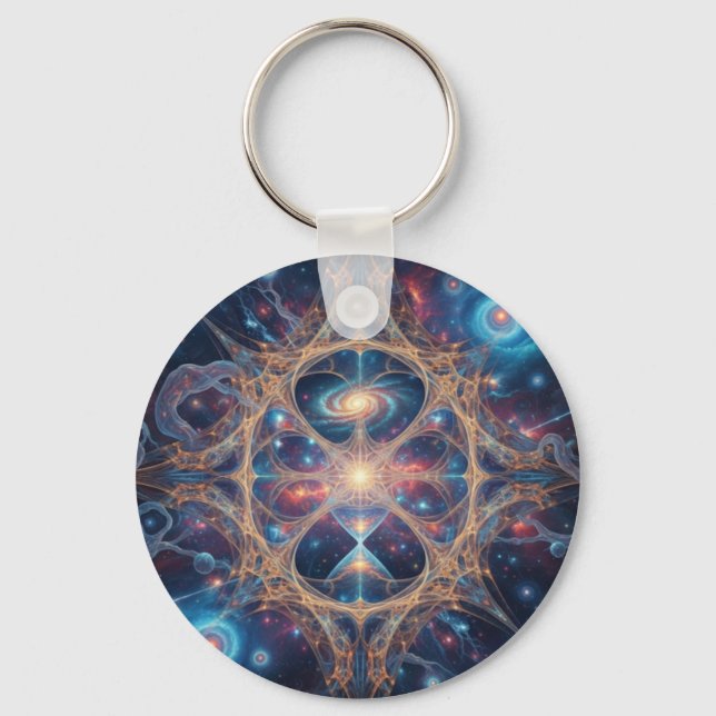 Cosmic Sacred Geometry Galaxy Mandala Art Keychain (Front)