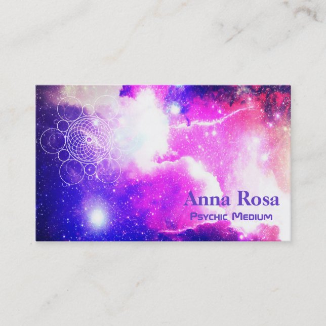 *~* Cosmic Sacred Geometry Galaxy Nebula Business Card (Front)