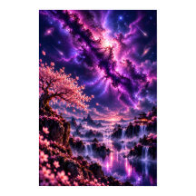 Cosmic Sakura: Celestial Lake Fantasy Galaxy Art