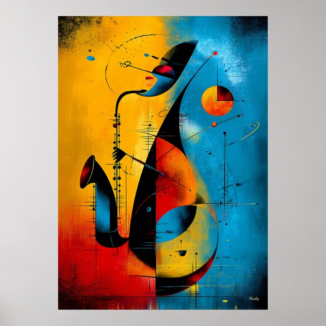Cosmic Saxophone – Modern Abstract Geometric Wall  Poster (Front)