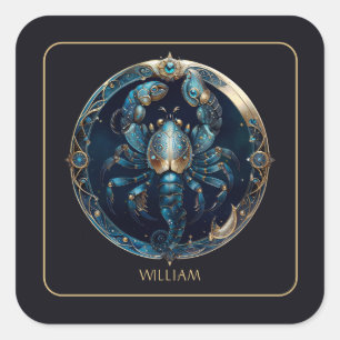 Cosmic Scorpion Zodiac Symbol Black Gold Scorpio Square Sticker