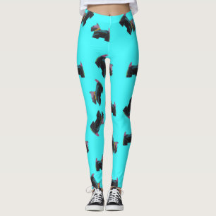 Cosmic Scottie Terrier turquois background Leggings