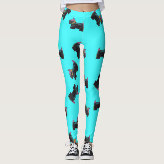 Cosmic Scottie Terrier turquois background Leggings
