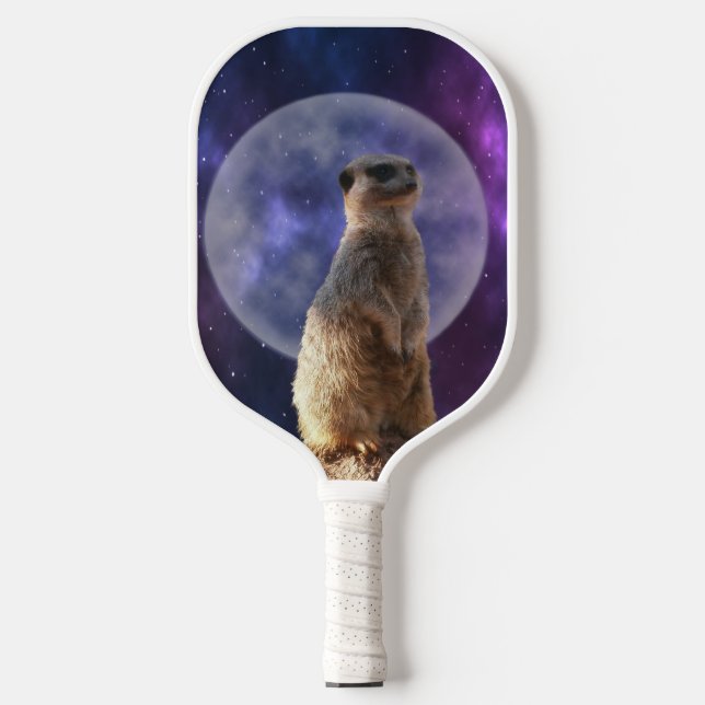 Cosmic Sentinel: Meerkat Under the Full Moon  Pickleball Paddle (Front)