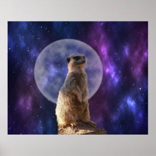 Cosmic Sentinel: Meerkat Under the Full Moon  Poster