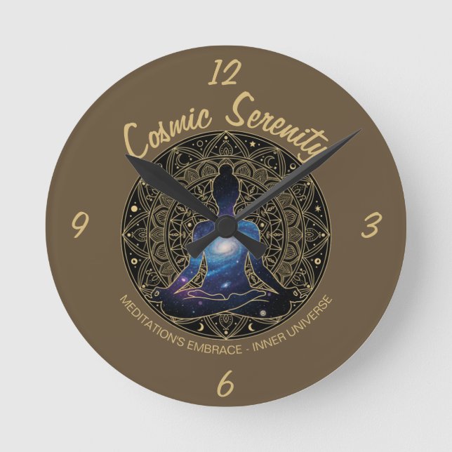 Cosmic Serenity Meditation | Galaxy Mandala  Round Clock (Front)