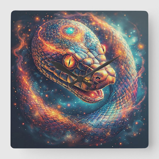 Cosmic Serpent with Glowing Scales Square Wall Clock (Front)