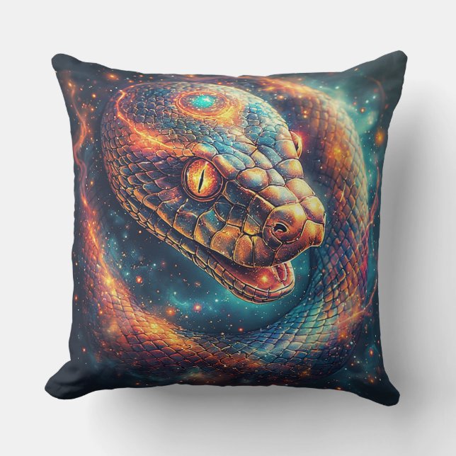 Cosmic Serpent with Glowing Scales Throw Pillow (Front)