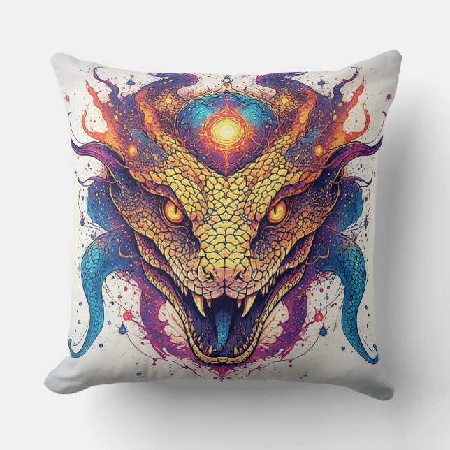 Cosmic Serpent with Glowing Scales Throw Pillow (Front)
