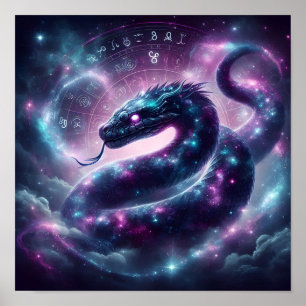 Cosmic Serpent Zodiac Galaxy Astrology Poster