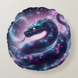 Cosmic Serpent Zodiac Galaxy Astrology Round Pillow
