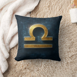 Cosmic Shimmering Gold Libra Zodiac Symbol Throw Pillow