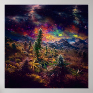Cosmic Sky over a Mountain Garden Poster