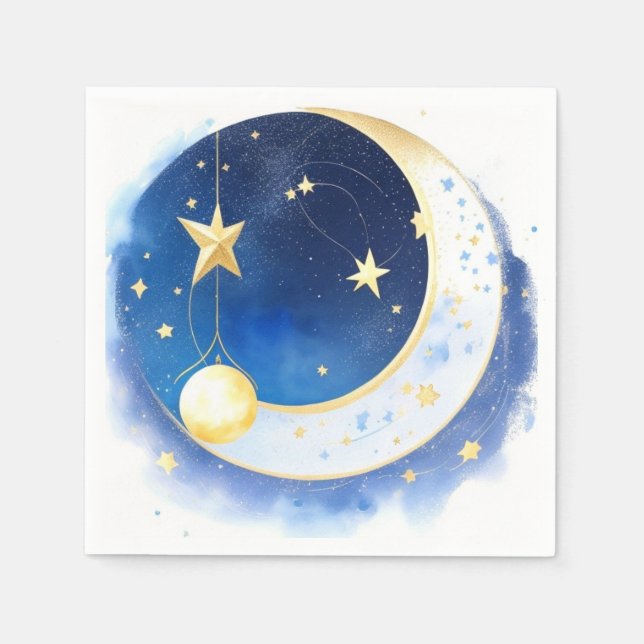Cosmic Sky Watercolor Boy Baby Shower Napkin (Front)