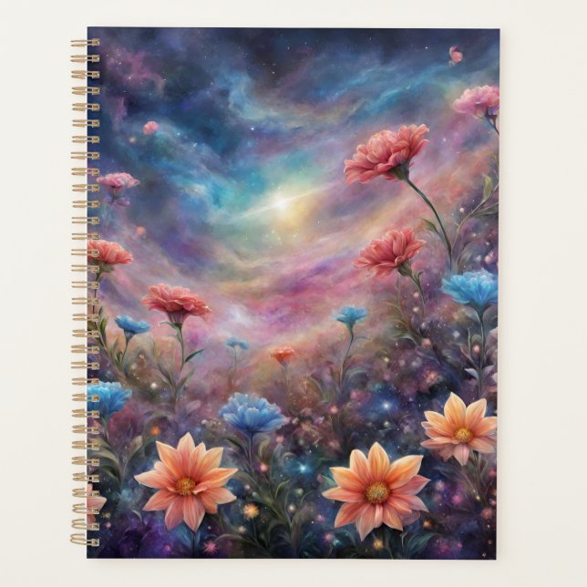 Cosmic sky with fantasy flowers planner (Front)