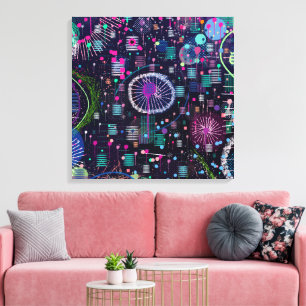 Cosmic Snow Storm: Abstract Maximalism Art Canvas Print