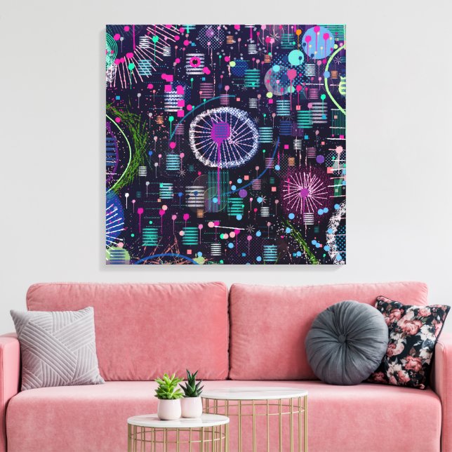Cosmic Snow Storm: Abstract Maximalism Art Canvas Print (Insitu(LivingRoom))