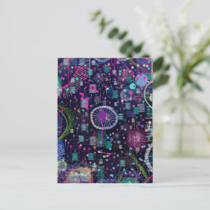 Cosmic Snow Storm: Abstract Maximalism Art Postcard
