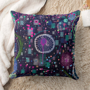 Cosmic Snow Storm: Abstract Maximalism Art Throw Pillow