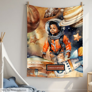 Cosmic Snuggle Blanket Black Skin Boys’ Space Gift