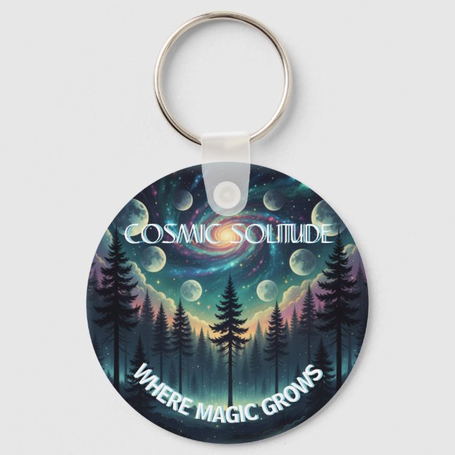Cosmic Solitude Galaxy Forest • Moon Phases Keychain (Front)