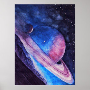 "Cosmic Solitude" Saturn Space Art Poster