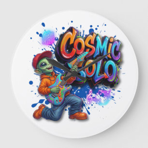Cosmic Solo Alien Guitar Player Space Music Art Large Clock