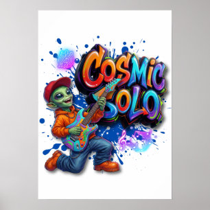 Cosmic Solo Alien Guitar Player Space Music Art Poster