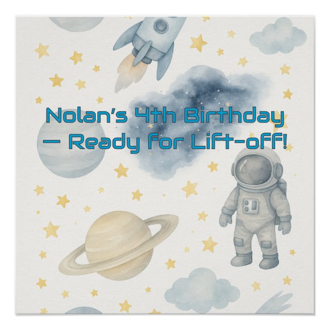 Cosmic Space Birthday Party | Rocket & Stars -  Poster (Front)