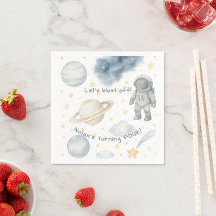 Cosmic Space Birthday Party   Rockets & Stars -  Napkin