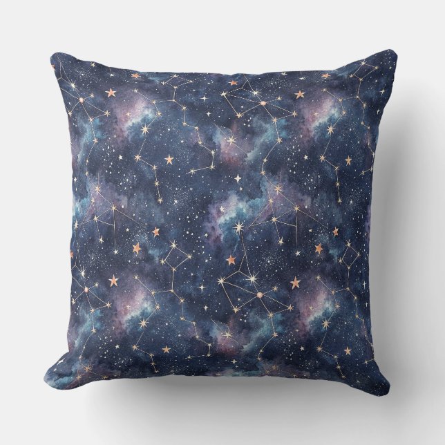 Cosmic Space Constellation & Galaxy Night Pattern Throw Pillow (Front)