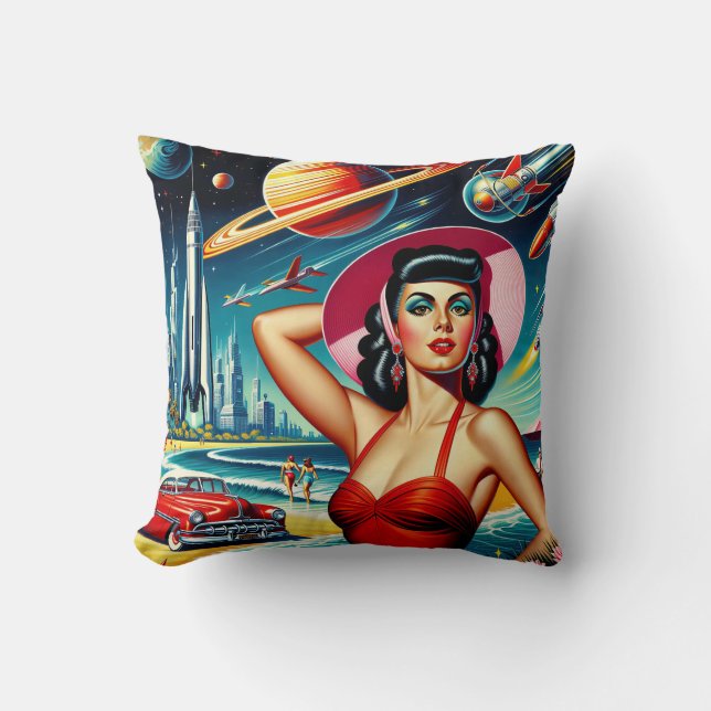 Cosmic Space Illustration Throw Pillow (Front)