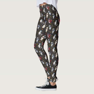 Cosmic space man fox cat stars pattern leggings