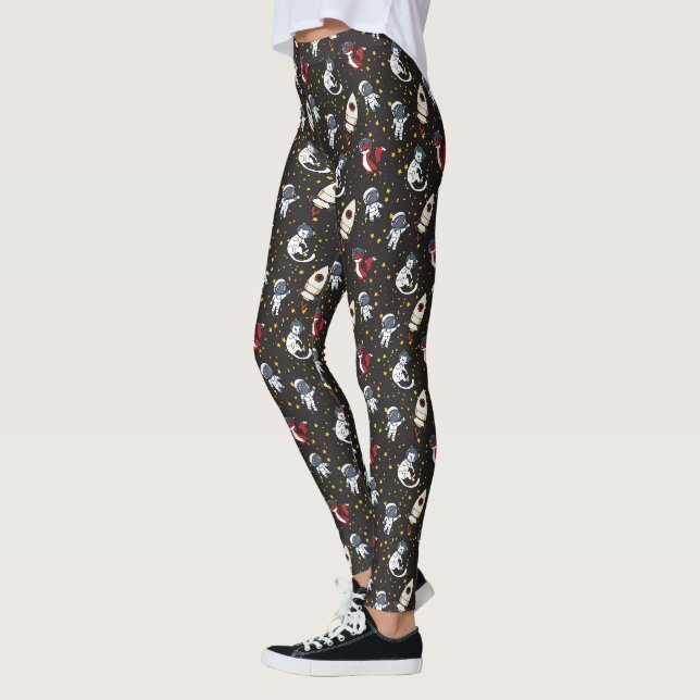 Cosmic space man fox cat stars pattern leggings (Left)