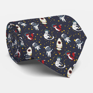 Cosmic space man fox cat stars pattern tie