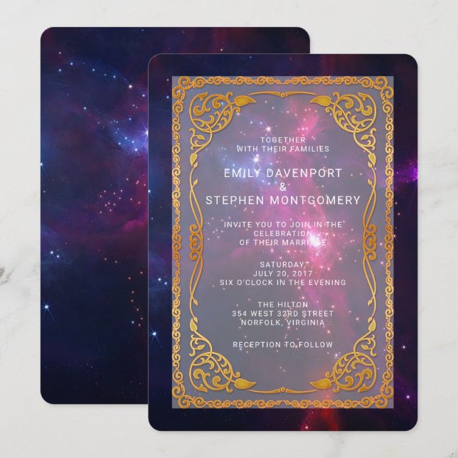 Cosmic Space Nebula with Decorative Frame Wedding Invitation (Front/Back)