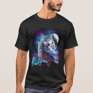 Cosmic Space Wolf Wolves Family Howling At Moon T-Shirt