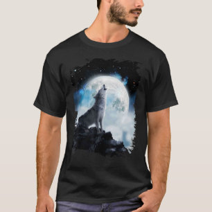 Cosmic Space Wolf Wolves Howling At Moon T-Shirt