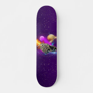 Cosmic Spaceship & Planets Purple Retro Universe Skateboard