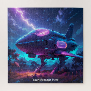 Cosmic Spaceship with vibrant Neon Colour Jigsaw Puzzle