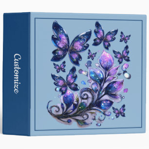 Cosmic Sparkle Butterflies Blue Binder