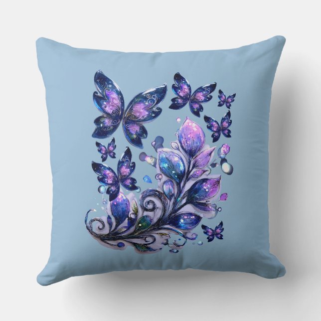 Cosmic Sparkle Butterflies Blue  Throw Pillow (Back)