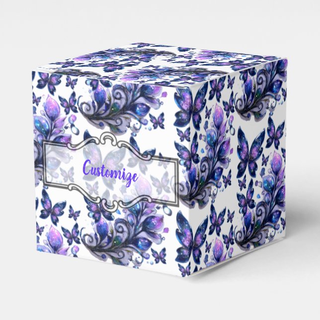 Cosmic Sparkle Butterflies Pattern Cube Favor Box (Front Side)