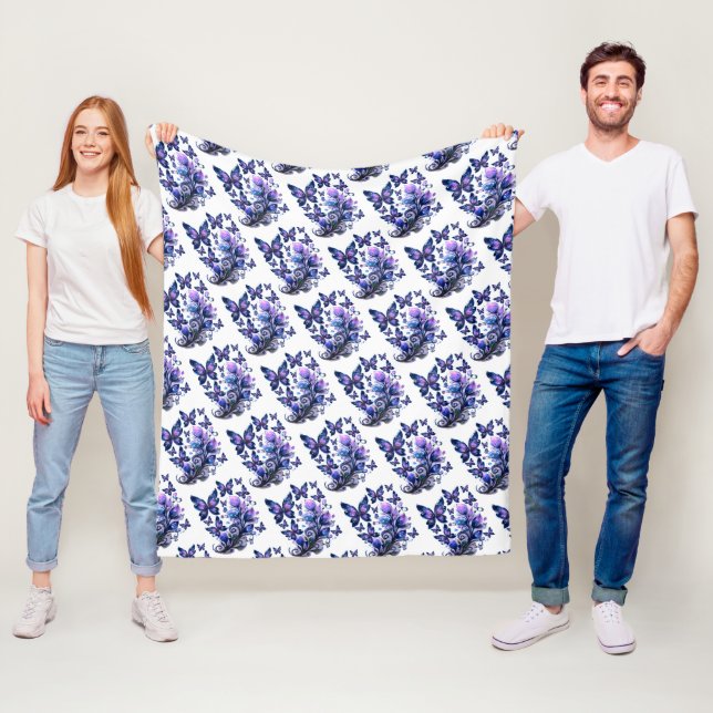 Cosmic Sparkle Butterflies Pattern Fleece Blanket (In Situ)