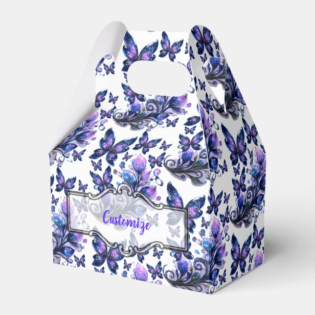 Cosmic Sparkle Butterflies Pattern Gable Favor Box (Front Side)