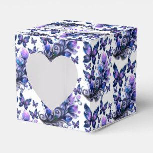 Cosmic Sparkle Butterflies Pattern Heart Favor Box